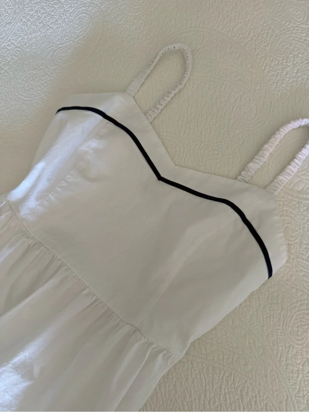 J. Crew White Midi Sundress with Navy Trim❗️